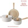 image:imageFIKA 5Piece Nonstick Cookware Pot and Pan Set with Lid Healthy Cooking Ceramic Coated Skillet with Natural Wood Handle Induction Gas Stove Compatible Kitchenware Everyday Cooking Made in Korea