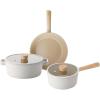 image:imageFIKA 5Piece Nonstick Cookware Pot and Pan Set with Lid Healthy Cooking Ceramic Coated Skillet with Natural Wood Handle Induction Gas Stove Compatible Kitchenware Everyday Cooking Made in Korea