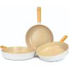 image:imageNEOFLAM FIKA 3Piece Kitchen Essential Stir Frying Pan Wok Set with Wood Handle Nonstick Ceramic Coating Skillet Induction Compatible Made in Korea