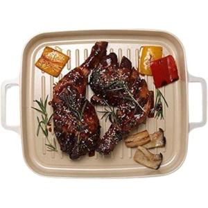 image:imageFIKA Kitchen Nonstick BBQ Grill Pan with Handle Healthy Cooking Ceramic Coating Griddle Pan Induction Compatible Barbeque Skillet Dishwasher amp Oven Safe Made in Korea 11 X 9811 X 98 Rectangular