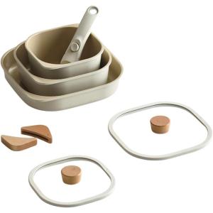 image:imageFIKA Objet Comfort 7Piece Kitchen Nonstick Healthy Cooking Cookware Set with Lid Detachable Handle Induction Compatible AllinOne Kitcheware Easy to Store Great Gift Made in Korea GREENIvory