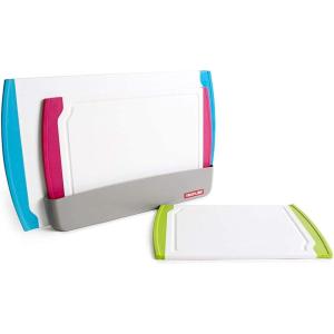 image:imageNeoflam 2 Piece Plastic Cutting Board Set Microban Protection Stain amp Odor Free Extra Large BPA Free Juice Groove Non Slip Dishwasher Safe Easy Grip Handle White GreenMulticolor