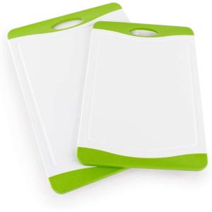 image:imageNeoflam 2 Piece Plastic Cutting Board Set Microban Protection Stain amp Odor Free Extra Large BPA Free Juice Groove Non Slip Dishwasher Safe Easy Grip Handle White GreenWhite Green