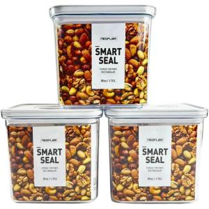 image:imageNeoflam Airtight Smart Seal Food Storage Container Set of 3  Crystal Clear Body  Modular Stackable Nestable Design  Easy to Clean BPA Free 175L Rectangular175L