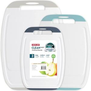 image:imageNeoflam Microban Antimicrobial Plastic Cutting Board 3 Sets BPA Free NonSlip EZ Grip Handle Dishwasher Safe Reversible Use Large Juice Grooves Blue GrayGray