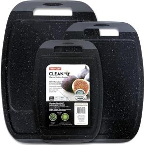 image:imageNeoflam Microban Antimicrobial Plastic Cutting Board 3 Sets BPA Free NonSlip EZ Grip Handle Dishwasher Safe Reversible Use Large Juice Grooves Blue GrayGranite BlackGray