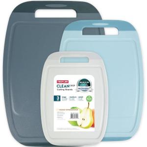 image:imageNeoflam Microban Antimicrobial Plastic Cutting Board 3 Sets BPA Free NonSlip EZ Grip Handle Dishwasher Safe Reversible Use Large Juice Grooves Blue GrayBlueGray