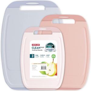 image:imageNeoflam Microban Antimicrobial Plastic Cutting Board 3 Sets BPA Free NonSlip EZ Grip Handle Dishwasher Safe Reversible Use Large Juice Grooves Blue GrayPastel