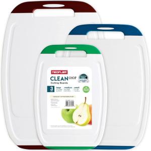image:imageNeoflam Microban Antimicrobial Plastic Cutting Board 3 Sets BPA Free NonSlip EZ Grip Handle Dishwasher Safe Reversible Use Large Juice Grooves Blue GrayMulticolor