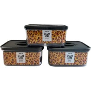 image:imageNeoflam Airtight Smart Seal Food Storage Container Set of 3  Crystal Clear Body matte Black Lid  Modular Stackable Nestable Design  Easy to Clean BPA Free Rectangle 175L073L