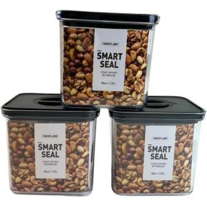 image:imageNeoflam Airtight Smart Seal Food Storage Container Set of 3  Crystal Clear Body matte Black Lid  Modular Stackable Nestable Design  Easy to Clean BPA Free Rectangle 175L175L