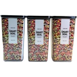 image:imageNeoflam Airtight Smart Seal Food Storage Container Set of 3  Crystal Clear Body matte Black Lid  Modular Stackable Nestable Design  Easy to Clean BPA Free Rectangle 175L3 6L
