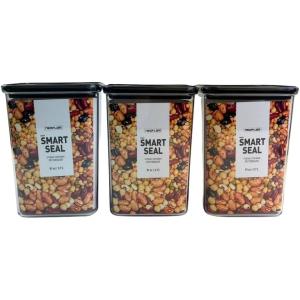 image:imageNeoflam Airtight Smart Seal Food Storage Container Set of 3  Crystal Clear Body matte Black Lid  Modular Stackable Nestable Design  Easy to Clean BPA Free Rectangle 175L27L