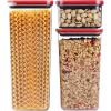 image:imageNeoflam Kitchen Pantry 3 Set Airtight Smart Seal Dry Food Storage with Lid Modular Stackable Square Clear Canister for Cereal Sugar Flour Snack Coffee Pasta Container 06L 21 L 27L