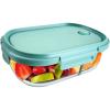 image:imageNeoflam 2 Compartment Glass Food Container with Airtight Lid  Divided Oval Bento Lunch Box with Vent Reusable Meal Prep Storage Microwave Oven amp Dishwasher Safe 37 oz 11 Liter 46 cups37oz