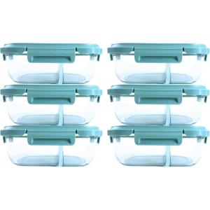 image:imageNeoflam 12Pieces Airtight Kitchen 2 Compartment Storage Oval Bento Glass Food Container with Vent Microwave Meal Prep Canister Dishwasher and Oven Safe 37 oz  11 Liter  46 cups37oz