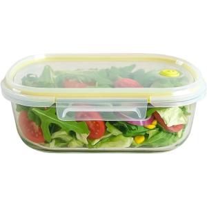 image:imageNeoflam 2 Compartment Glass Food Container with Airtight Lid  Divided Oval Bento Lunch Box with Vent Reusable Meal Prep Storage Microwave Oven amp Dishwasher Safe 37 oz 11 Liter 46 cups39oz