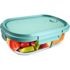 image:imageNeoflam 2 Compartment Glass Food Container with Airtight Lid  Divided Oval Bento Lunch Box with Vent Reusable Meal Prep Storage Microwave Oven amp Dishwasher Safe 37 oz 11 Liter 46 cups37oz