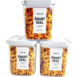 image:imageNeoflam Airtight Smart Seal Food Storage Container Set of 3  Crystal Clear Body  Modular Stackable Nestable Design 27L Square14L