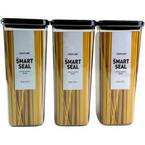 image:imageNeoflam Airtight Smart Seal Food Storage Container Set of 3  Crystal Clear Body Matte Black Lid  Modular Stackable Nestable Design  Easy to Clean BPA Free Square 14L27L