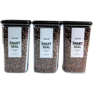 image:imageNeoflam Airtight Smart Seal Food Storage Container Set of 3  Crystal Clear Body Matte Black Lid  Modular Stackable Nestable Design  Easy to Clean BPA Free Square 14L21L
