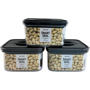 image:imageNeoflam Airtight Smart Seal Food Storage Container Set of 3  Crystal Clear Body Matte Black Lid  Modular Stackable Nestable Design  Easy to Clean BPA Free Square 14L06L