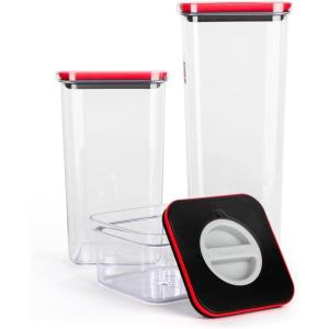 image:imageNeoflam Kitchen Pantry 3 Set Airtight Smart Seal Dry Food Storage with Lid Modular Stackable Square Clear Canister for Cereal Sugar Flour Snack Coffee Pasta Container 06L 21 L 27L
