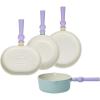 image:imageNeoflam Better Finger Cookware Set  All in One 8Piece NonStick Ceramic Coated Pots and PansAllinOne Mint and Yellow 4Piece