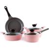 image:imageNeoflam Eela 7pc Ceramic Coated Nonstick Cookware PotsampPan Set with Saucepan Frying Pan Casserole Stockpot Glass Lids Silicone Hot Handle Holder Included 7PiecePink