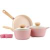 image:imageNeoflam Retro 5Piece Ceramic Nonstick Cookware Set PFOA Free Pots and Pans with Integrated Steam Vent Lid knob prevents boil over and Heat Resistant Silicone Grips for safer cooking at kitchen PinkPink