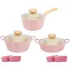 image:imageNeoflam Retro Pink 6Piece Cookware Set with Glass Lid  Nonstick Casserole Pot Saucepan amp Dutch Oven for Healthy Cooking Simmering Stewing Kitchen Decor Made in Korea