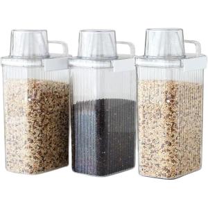 image:imageNeoflam 3 Set Airtight Kitchen Pantry Dry Food Container with Handle Dog Cat Pet Feed Dispenser with Measuring Cup Refrigerator Cabinet Organization for Cereal Rice Grain Pasta 44 oz 1300ml61 oz