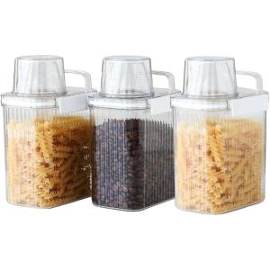 image:imageNeoflam 3 Set Airtight Kitchen Pantry Dry Food Container with Handle Dog Cat Pet Feed Dispenser with Measuring Cup Refrigerator Cabinet Organization for Cereal Rice Grain Pasta 44 oz 1300ml44 oz