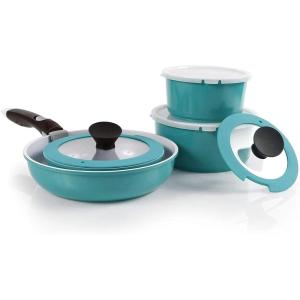 image:imageNeoflam Midas PLUS 9pc Nonstick Cast Aluminum Cookware Set PFOA Free Kitchenware with SaucepanFrying PanStoveOven Pot Tempered Glass Lid and Smart Detachable HandleOven SafeSpaceSavingEmeraldEmerald