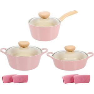 image:imageNeoflam Retro Pink 6Piece Cookware Set with Glass Lid  Nonstick Casserole Pot Saucepan amp Dutch Oven for Healthy Cooking Simmering Stewing Kitchen Decor Made in Korea