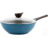 image:imageNeoflam Eela 12 Non Stick Chefs Wok with Glass Lid Stir Fry Pan and POFAFree Ceramic Coating for Cooking Saute Vegetables Meat Fish 12 inch Deep Blue Handle assemble requiredDeep Blue