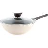 image:imageNeoflam Eela 12 Non Stick Chefs Wok with Glass Lid Stir Fry Pan and POFAFree Ceramic Coating for Cooking Saute Vegetables Meat Fish 12 inch Deep Blue Handle assemble requiredIvory