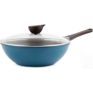 image:imageNeoflam Eela 12 Non Stick Chefs Wok with Glass Lid Stir Fry Pan and POFAFree Ceramic Coating for Cooking Saute Vegetables Meat Fish 12 inch Deep Blue Handle assemble requiredDeep Blue