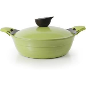 image:imageNeoflam Eela 25 QT Ceramic Nonstick Low Stockpot with Steam Releasing Lid in Olive Green