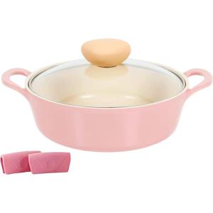 image:imageNeoflam Retro 20QT Low Stock Pot with Lid  87 22cm Nonstick Ceramic Coated Casserole Pot for Soup Pasta Stew Dishwasher Safe Elegant Pink Cookware for Everyday Use Made in KoreaPink