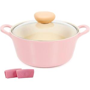 image:imageNeoflam Retro 3QT Stockpot with Lid  87 22cm Nonstick Ceramic Coated Casserole Saute Pot Dutch Oven with Silicone Handle Holder Dishwasher Safe Elegant Kitchen Cookware Made in KoreaPink