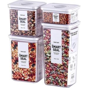 image:imageNeoflam Smart Seal 6pc Patent Airtight Kitchen Pantry CanisterOrganizer Clear Plastic Container amp Simple Twist Lids 100 Leak Proof Dishwasher Safe BPA Free Dry Food Storage Set WhiteWhite Lid