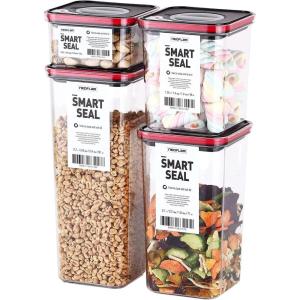 image:imageNeoflam Smart Seal 6pc Patent Airtight Kitchen Pantry CanisterOrganizer Clear Plastic Container amp Simple Twist Lids 100 Leak Proof Dishwasher Safe BPA Free Dry Food Storage Set WhiteBlackRed Lid