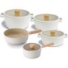 image:imageFIKA Kitchen Essential 9Piece Nonstick Cookware Set Healthy Cooking Ceramic Coating Pots with Lid and Wok with Wood Handle Induction Compatible Kitchenware Everyday Use Made in Korea
