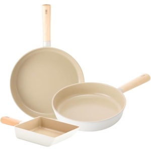 image:imageFIKA Kitchen Essential 3Piece Stir Frying Pan Set with Wood Handle Healthy Cooking Nonstick Ceramic Coating Skillet Tamagoyaki Omelet Pan Induction Compatible Cookware Made in Korea