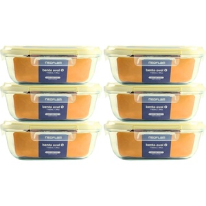 image:imageNeoflam 12Pieces Airtight Kitchen Storage with Lid Oval Bento Glass Food Container with Vent Microwave Meal Prep Canister Dishwasher and Oven Safe 39oz  12 Liter  48 cups39oz