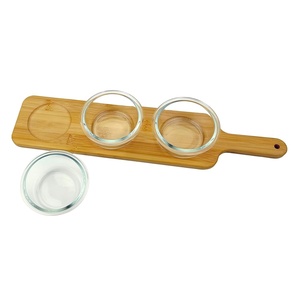 image:imageNeoflam Mini Round 676oz Glass Pinch Pref Bowl Set of 3 with Bamboo Board Tray Food Storage Durable MultiPurpose Serving and Storage Solution