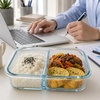 image:imageNeoflam 2 Compartment Glass Food Container Set of 2 with Airtight Lid  Divided Reusable Meal Storage Box Microwave Oven amp Dishwasher Safe 34 oz 1 Liter 43 cups21 ounces