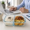 image:imageNeoflam 2 Compartment Glass Food Container Set of 3 with Airtight Lid  Divided Reusable Meal Storage Box Microwave Oven amp Dishwasher Safe 34 oz 1 Liter 43 cups