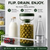 image:imageNeoflam Pickle Jar with Flip Strainer 37 oz Glass Pickle Container for Olives Jalapeos amp Kimchi Hourglass Juice Separator Airtight LeakProof Food Storage BPAFree Wide Mouth Jar2